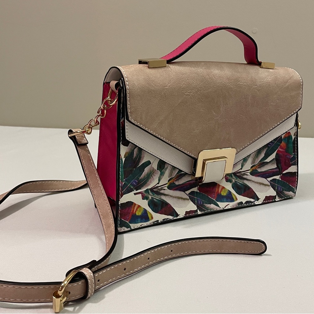 Spring Feather with Pink, Tan & White Handbag